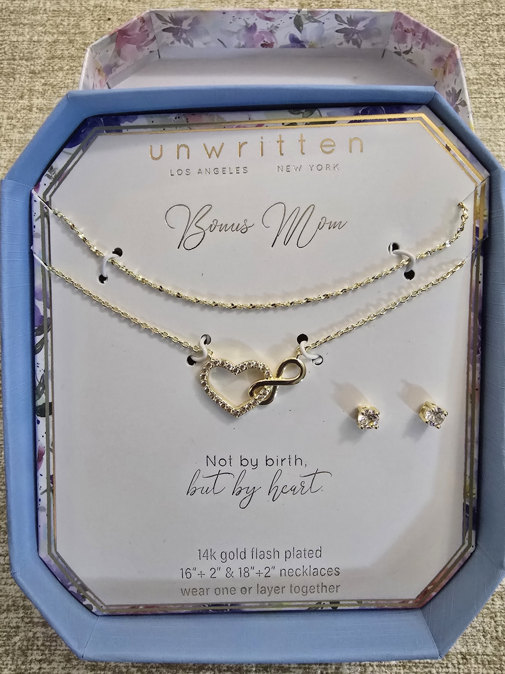 Unwritten Gold Heart & Infinity Layered Necklace Set with Gold Studs